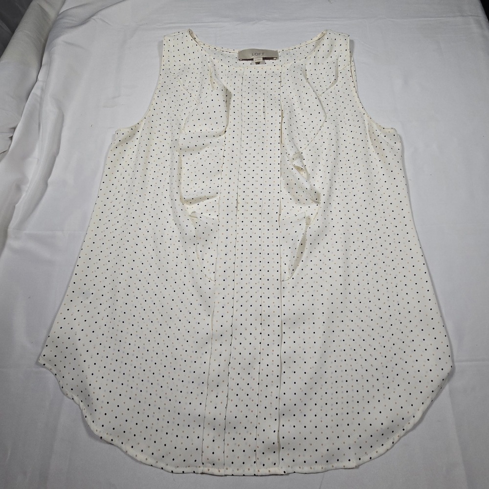 LOFT Womens Sleeveless Ruffle Front Polka Dot Blouse Small career office